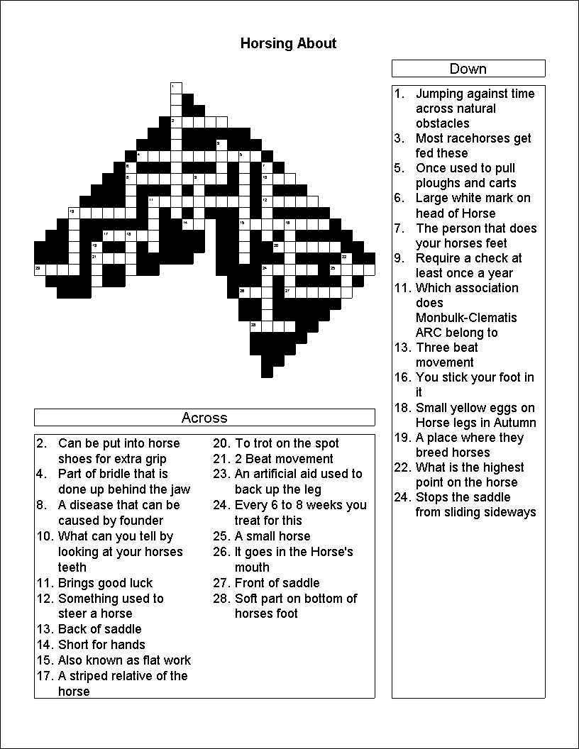 Free Printable Crossword Puzzles Horse