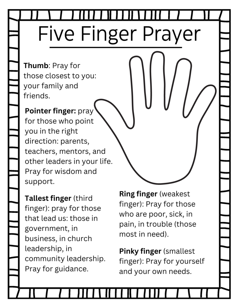 Free Printable Five Finger Prayer Worksheet