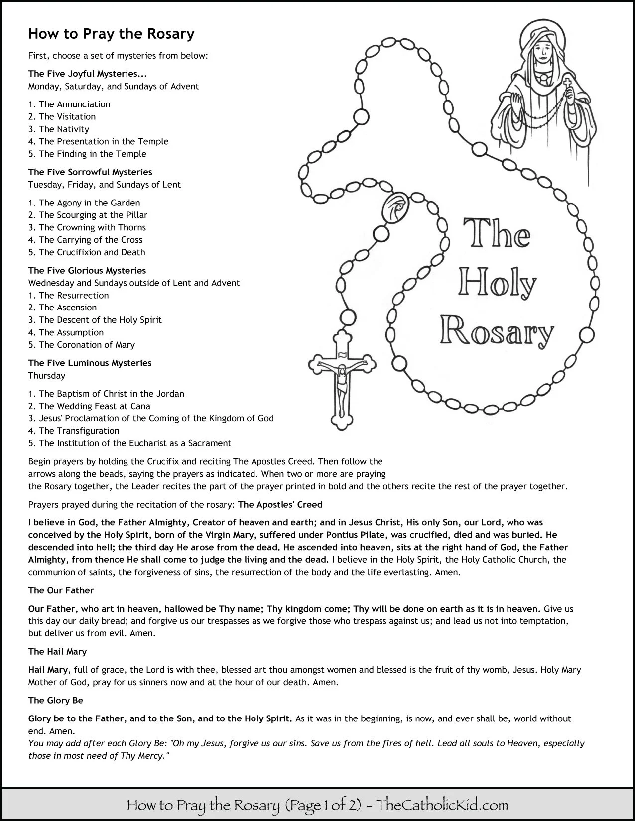 Free Printable Rosary Worksheets