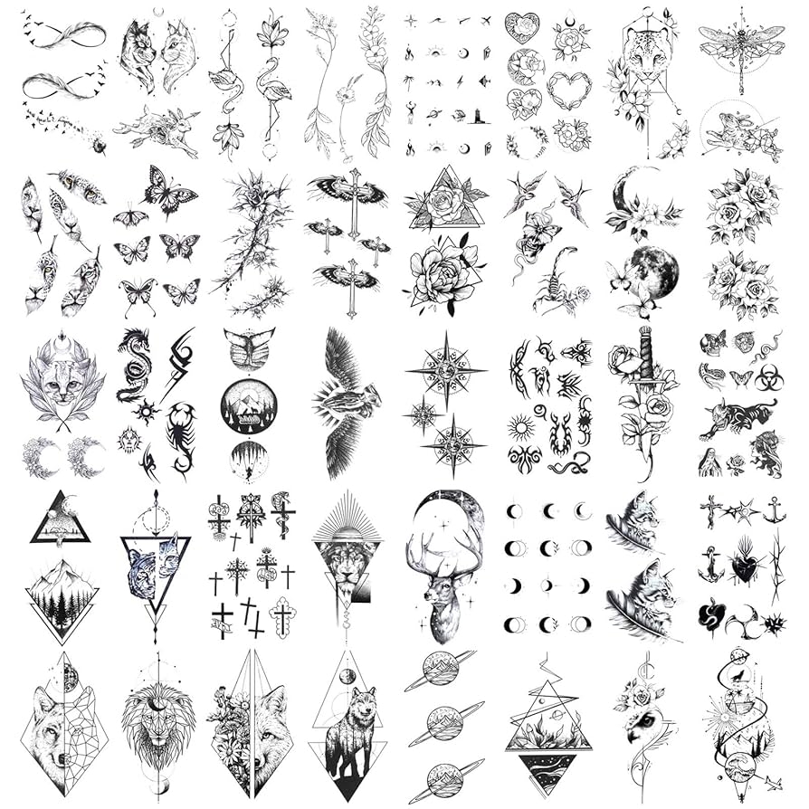 Howaf Tattoo Waterproof Black Temporary Tattoos Small Adhesive Tattoo Sticker Fake Tattoos For Men Women Arm Hand Neck Wrist 30 Sheets Amazon de Beauty