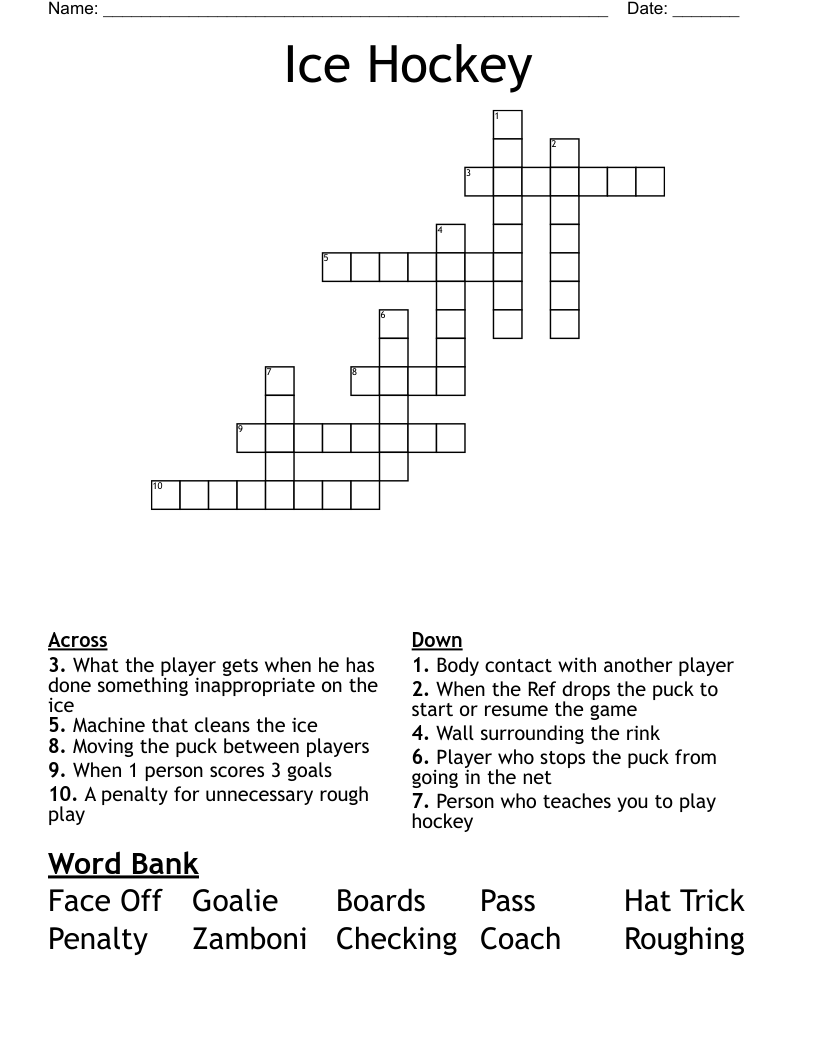 Hockey Crossword Puzzles Printable
