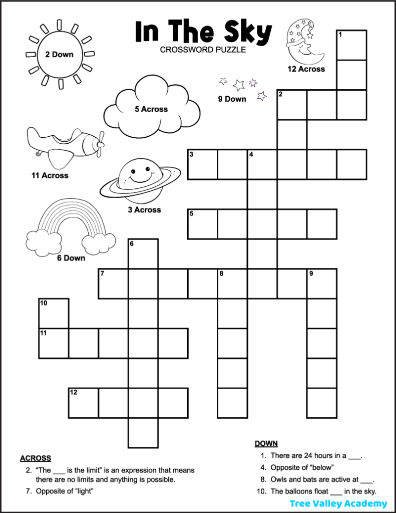 Printable Crossword Puzzles For Kindergarten