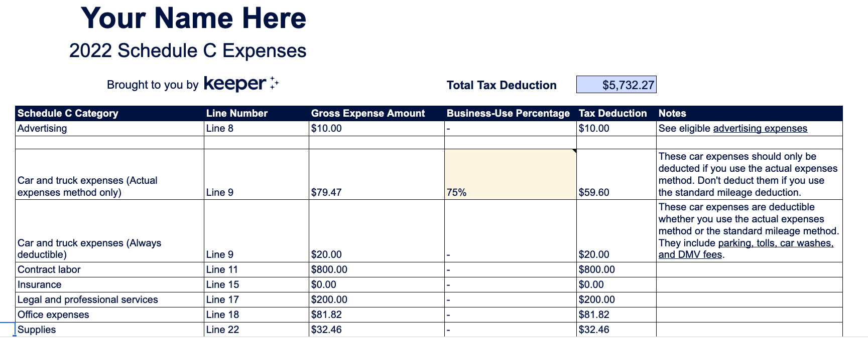 Small Business Expenses Printable Self Employed Tax Deductions Worksheet