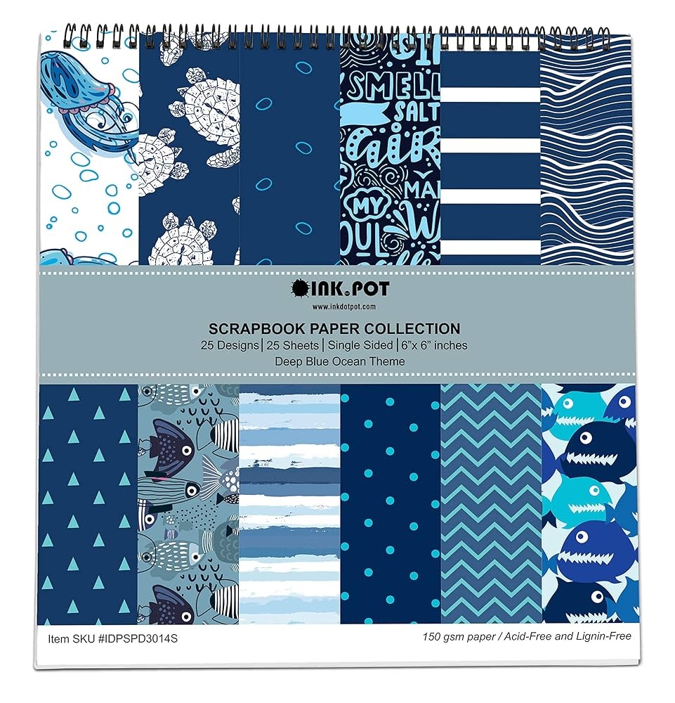 Inkdotpot 25 Sheets Deep Blue Theme Scrapbook Paper Pad 6x6 Single Sided Scrapbook Paper Colorful Cardstock Paper Scrapbooking DIY Decorative Background Cardmaking Supplies Journal Craft Paper Amazon in Home Kitchen