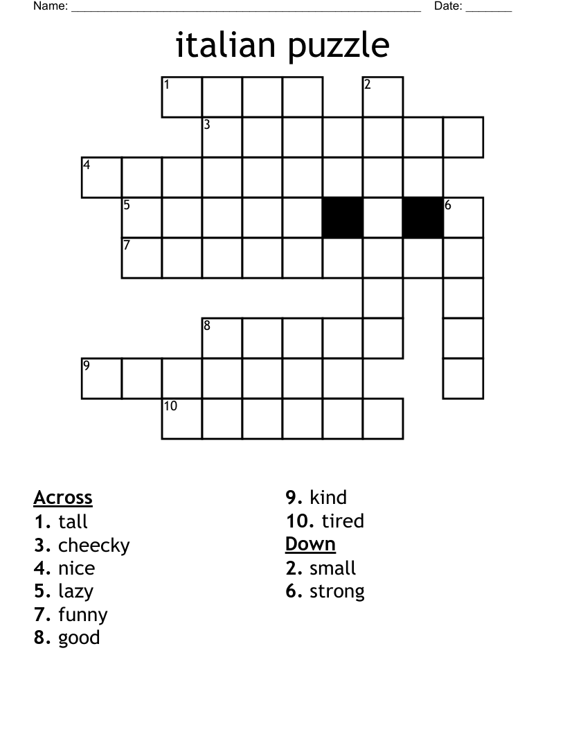 Italian Crossword Puzzles Printable
