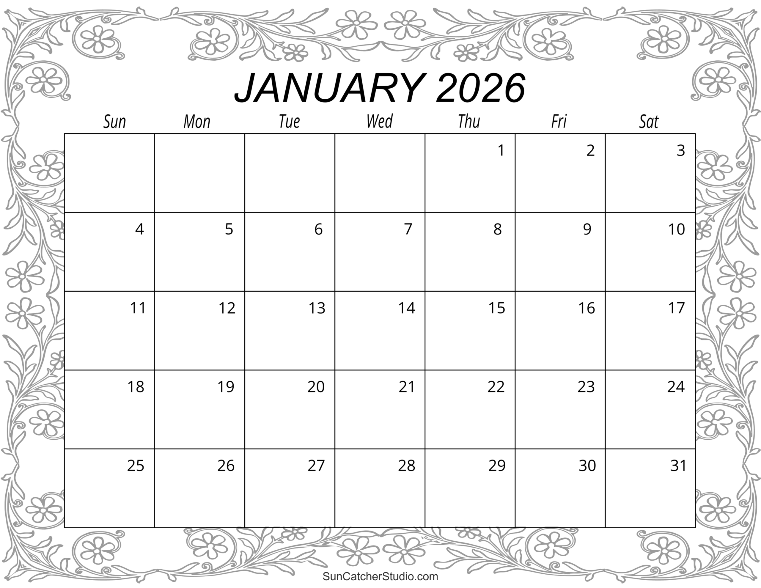 January 2026 Calendar Printable Free Pdf