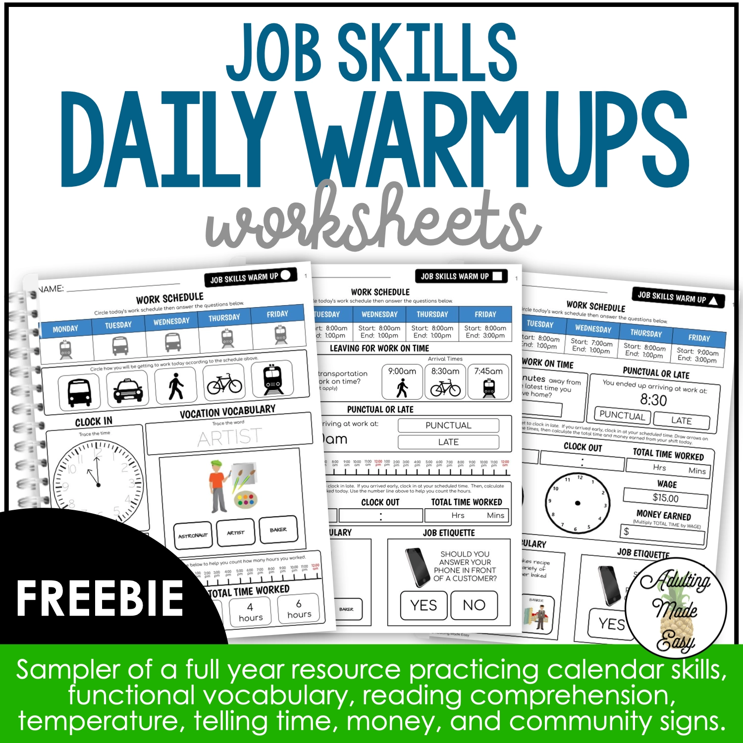 Job Skills Daily Warm Up Worksheets FREEBIE