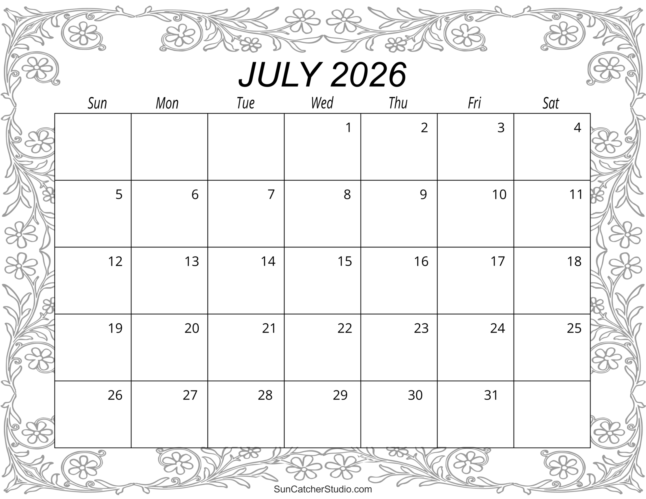 July 2026 Calendar Free Printable Free Printables Monograms 