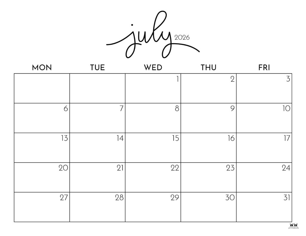 Blank Calendar July 2026