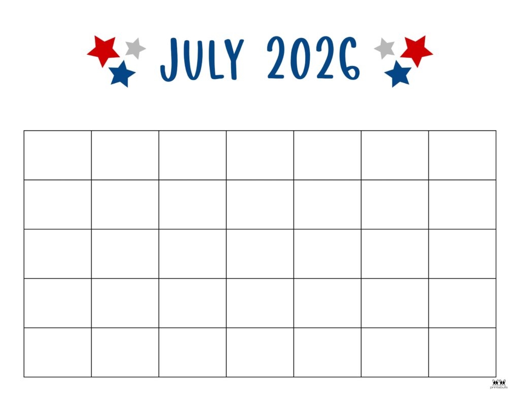 Blank July 2026 Calendar Printable