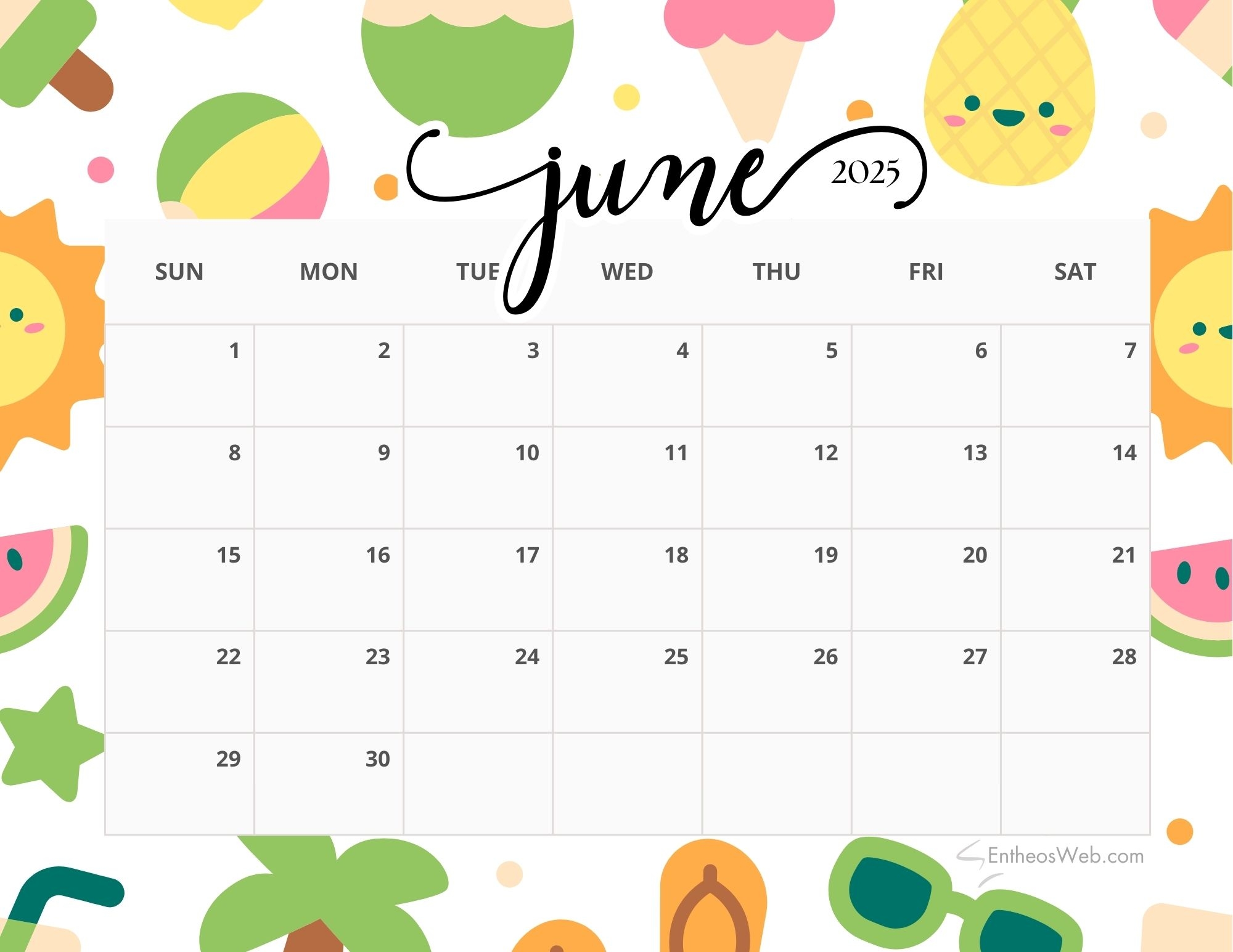 Free Printable Calendar Summer 2025