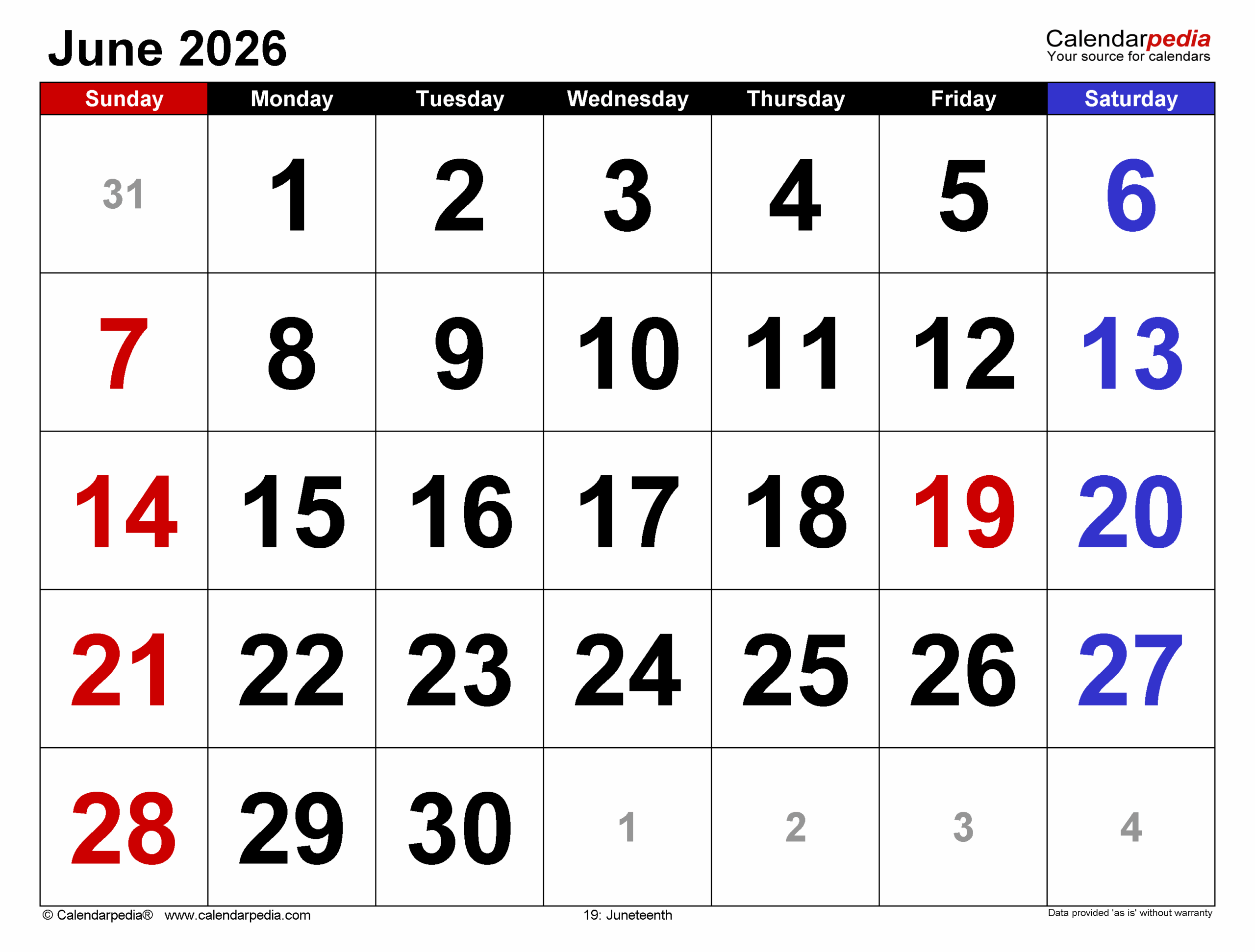 June 2026 Calendar Canada