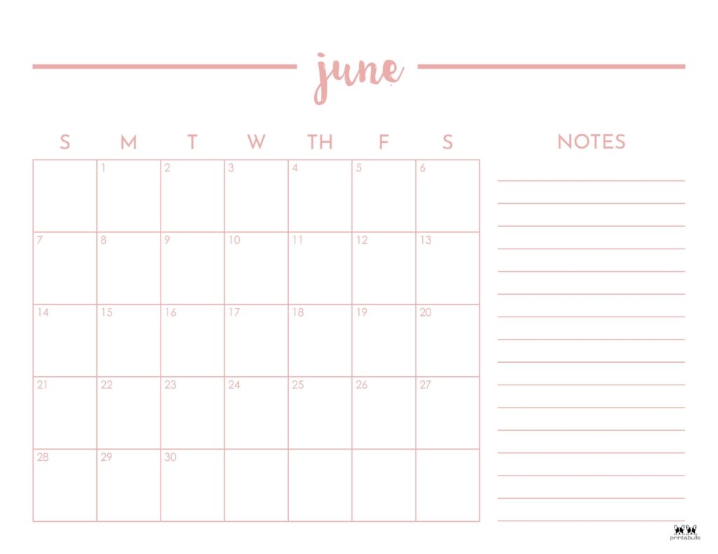June 2026 Calendars 123 FREE Printables Printabulls