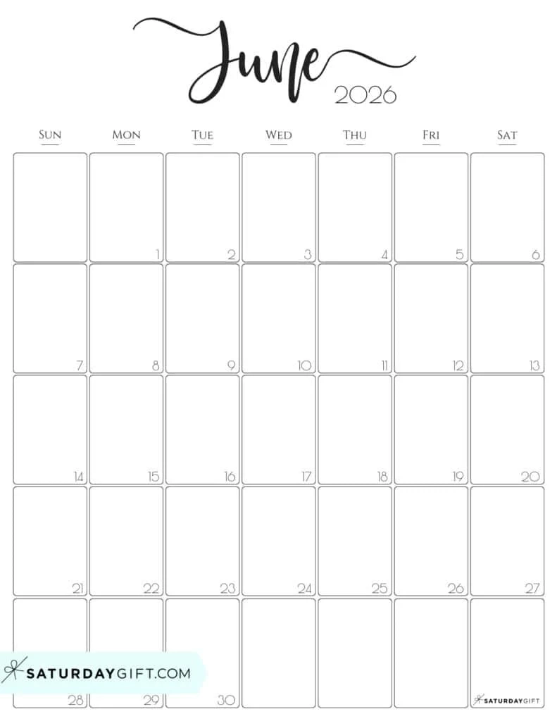 Blank Calendar For June 2026 Portrait