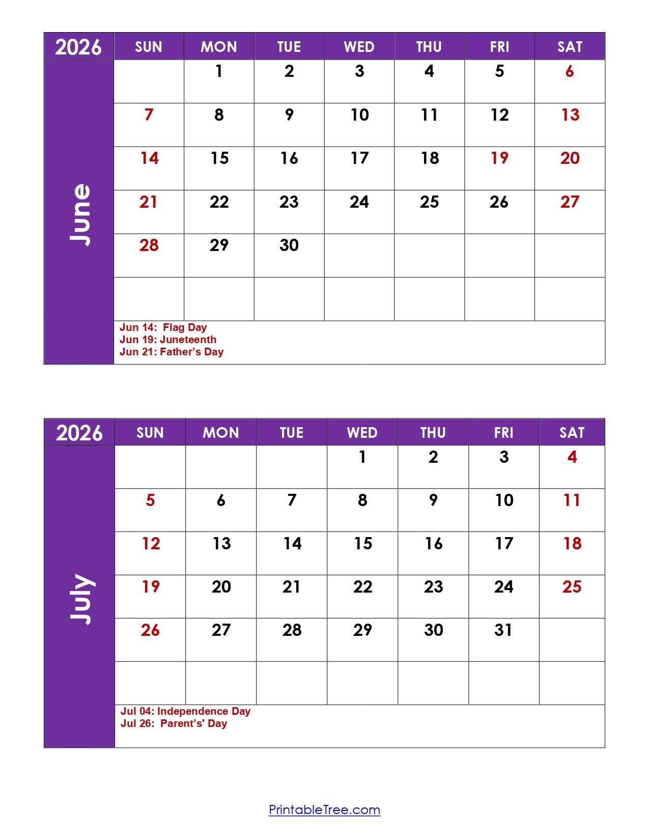 Blank Calendar For June 2026 And July 2026