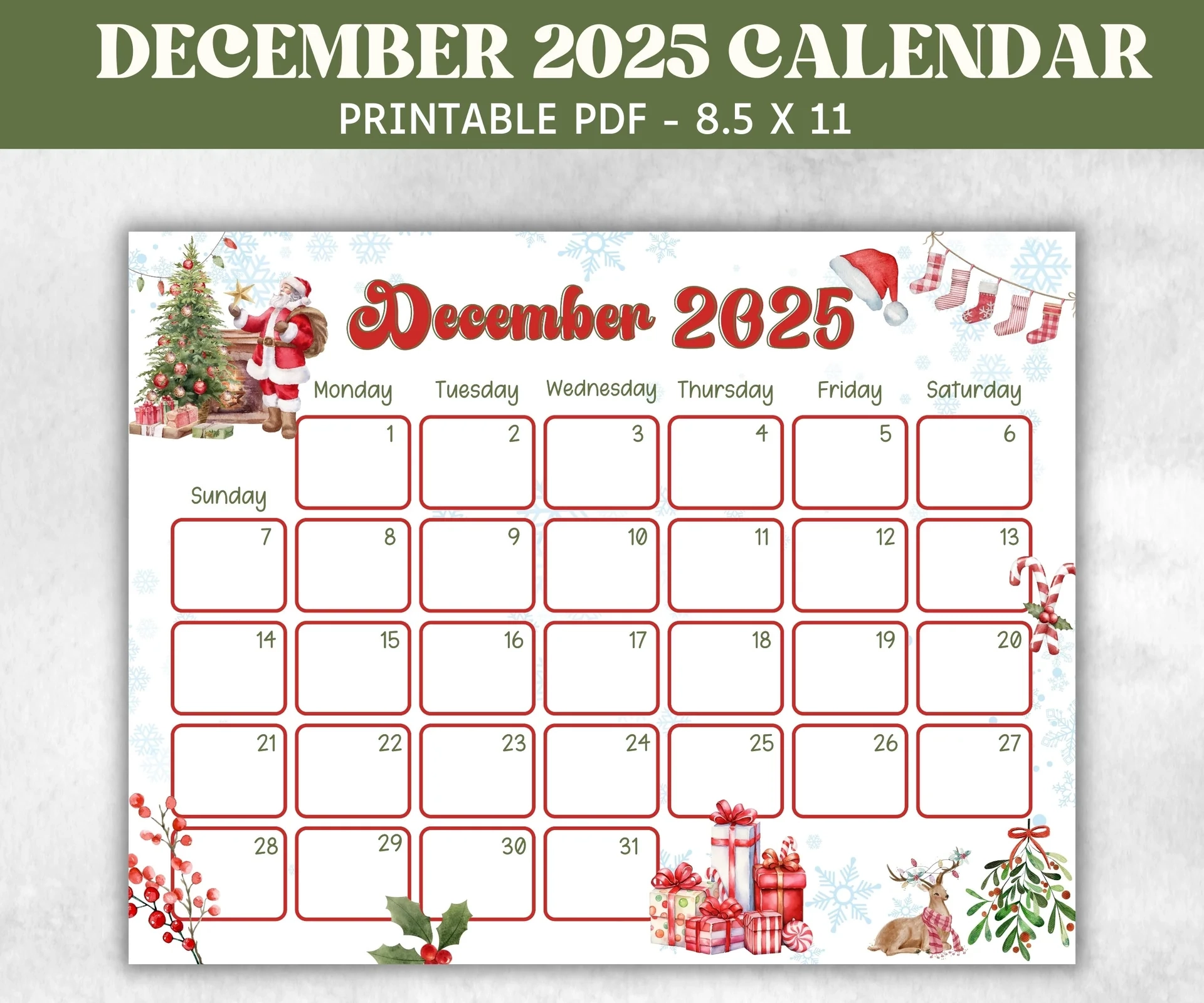 Free Printable Blank December 2025 Calendar