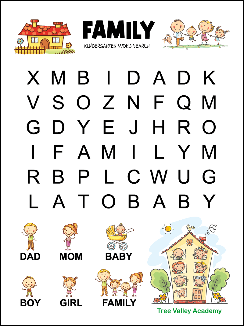Kindergarten Family Word Search Tree Valley Academy Worksheets 