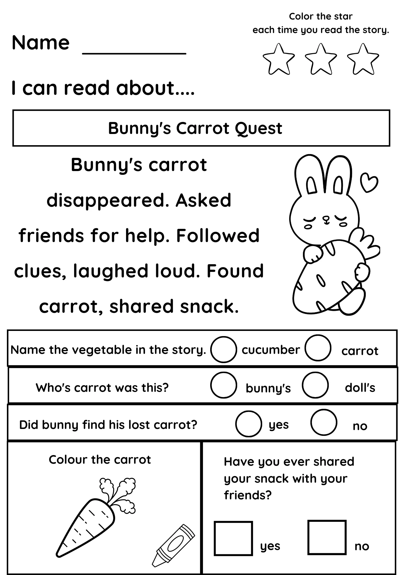 Printable Kindergarten Worksheets Reading
