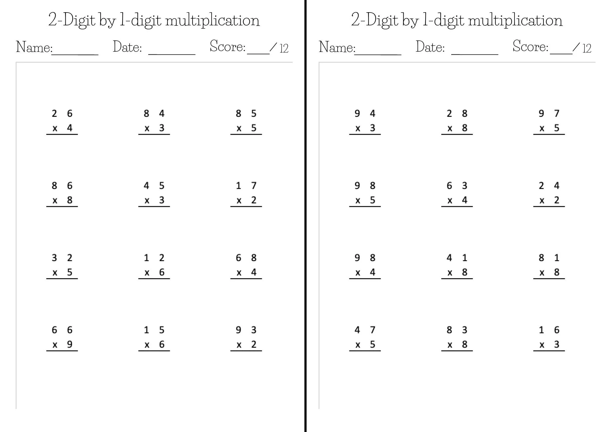 Kumon like Math Worksheets Exercise Pages In PDF 2 digit By 1 