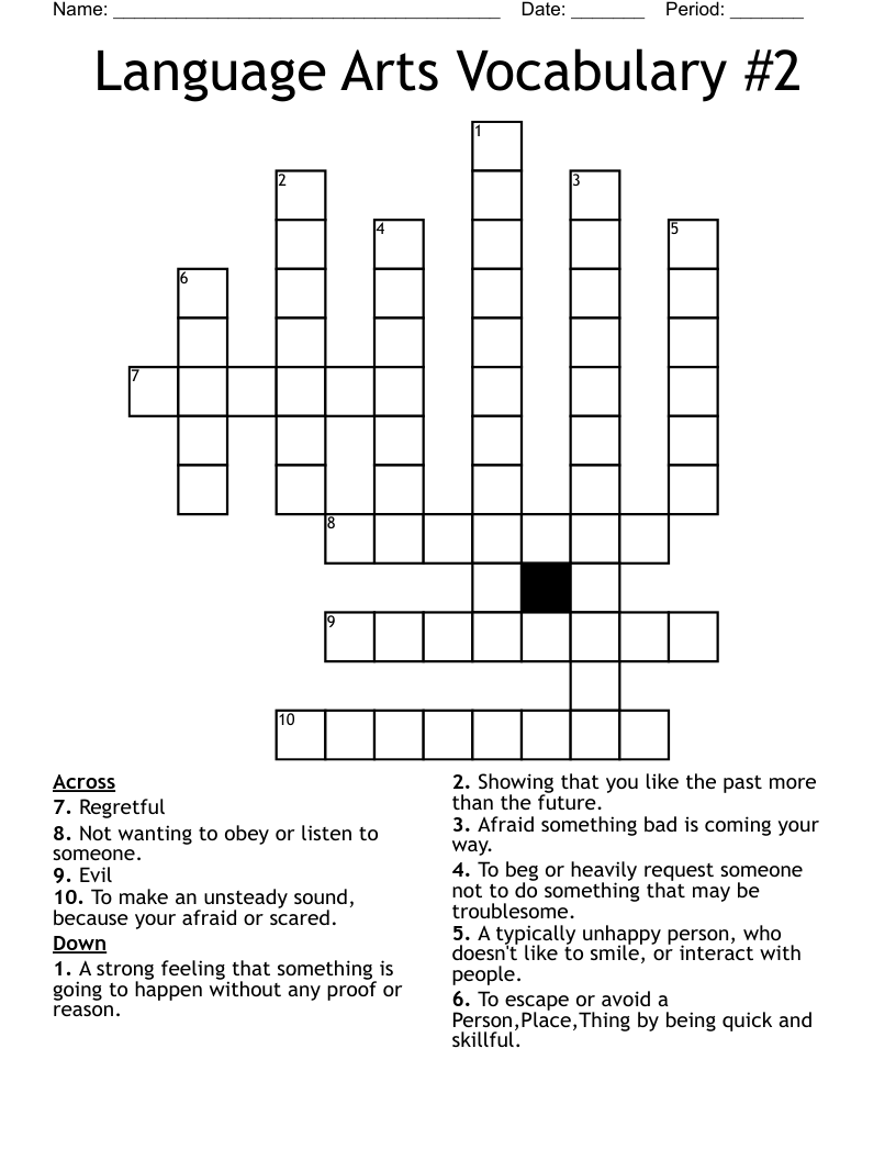 Language Arts Printable Crossword Puzzles
