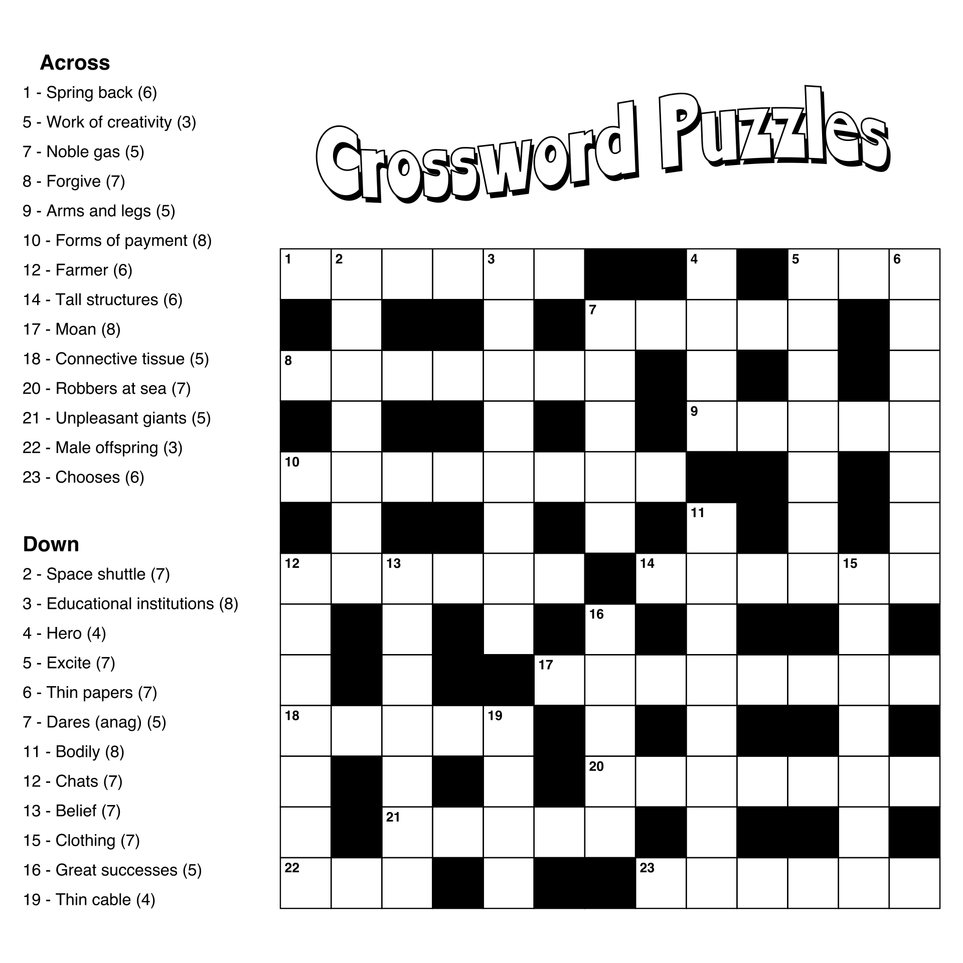 Large Printable Crossword Puzzles