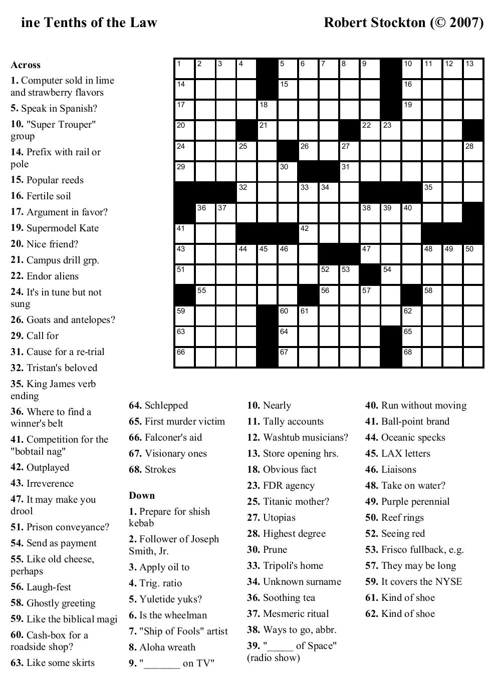 Free Crossword Puzzles Printable Die