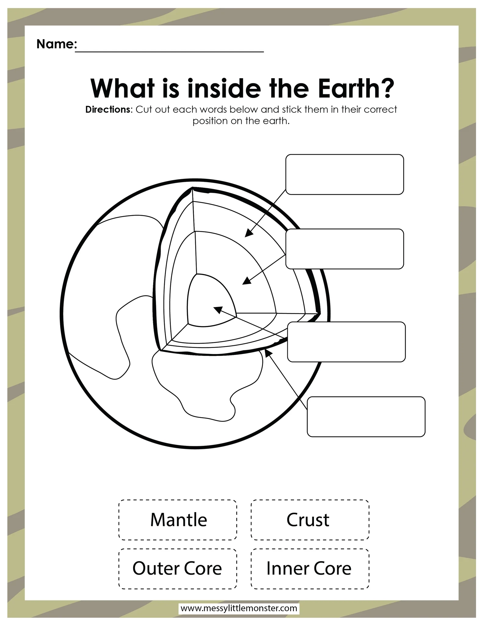 Free Printable Layers Of The Earth Worksheets