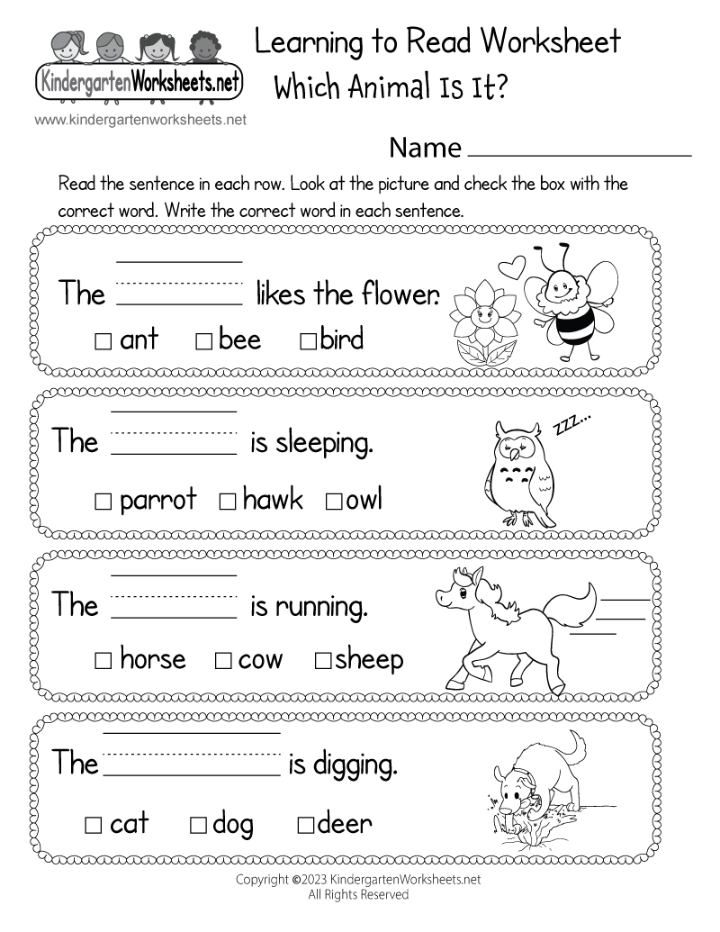 Reading Worksheets For Kindergarten Free Printables