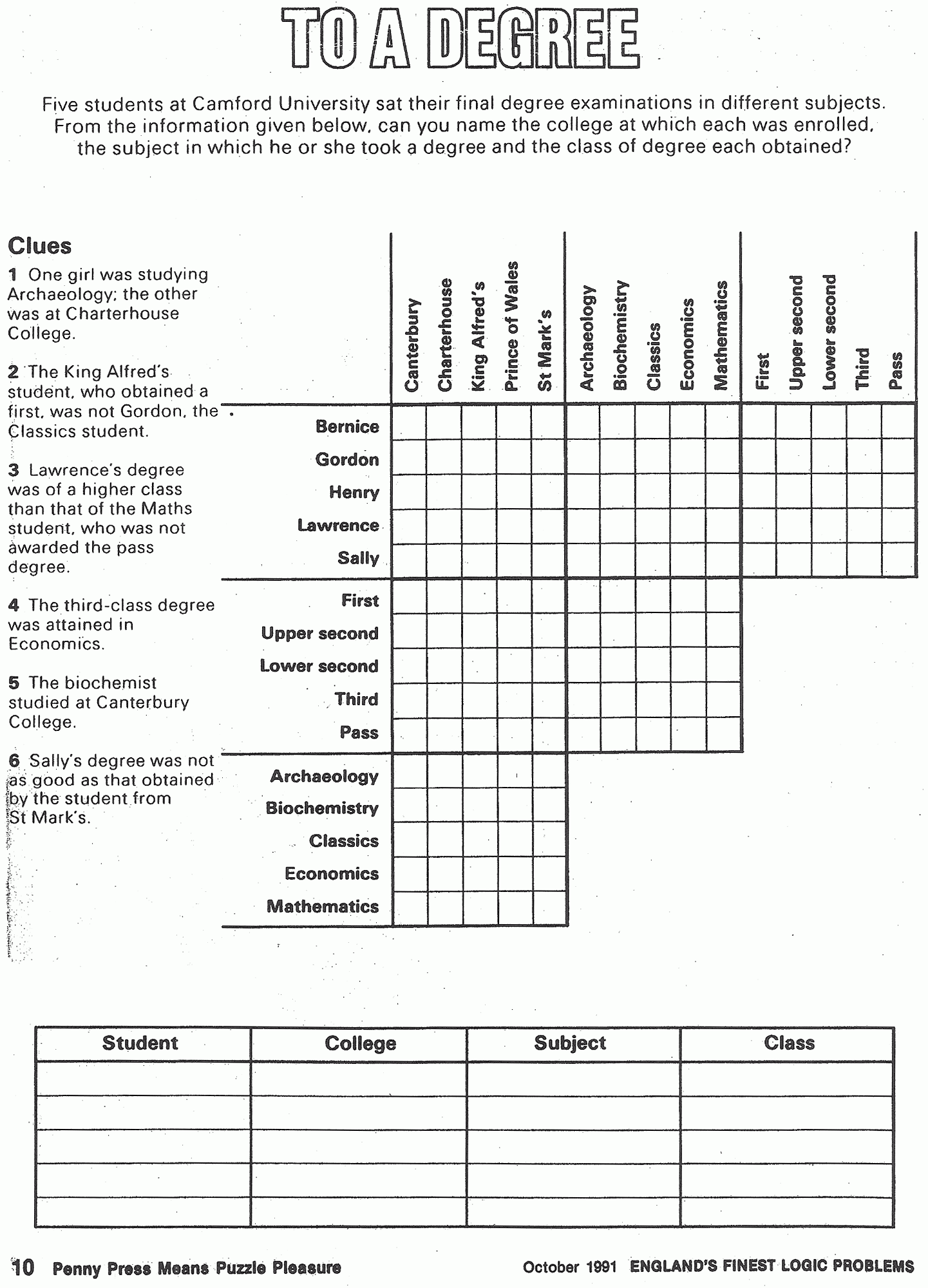 Printable Logic Puzzles For Adults