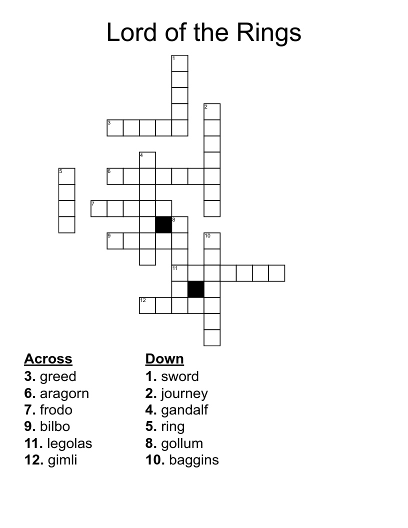 Lotr Crossword Puzzles Printable