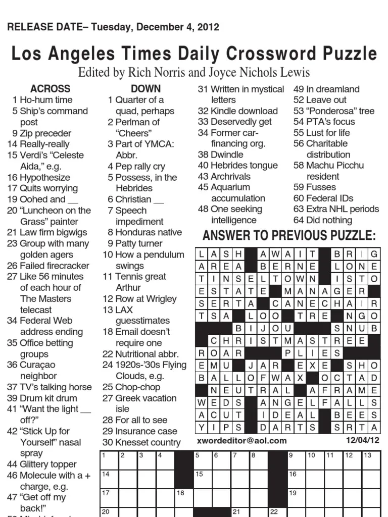Lax Printable Crossword Puzzles