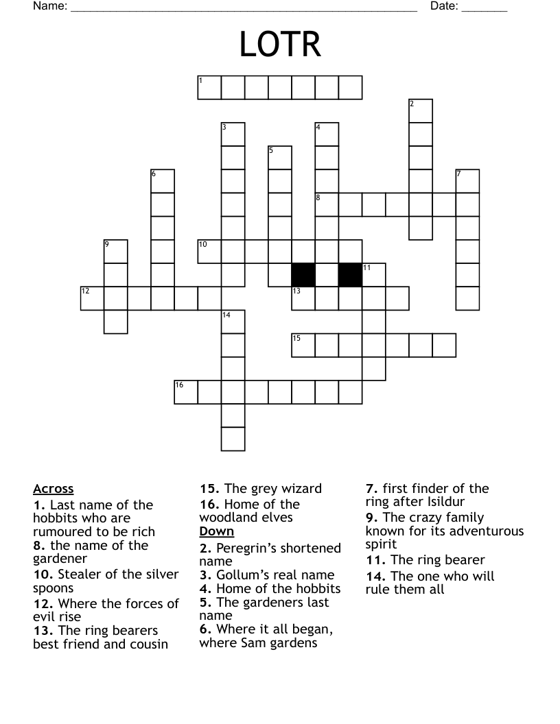 LOTR Crossword WordMint