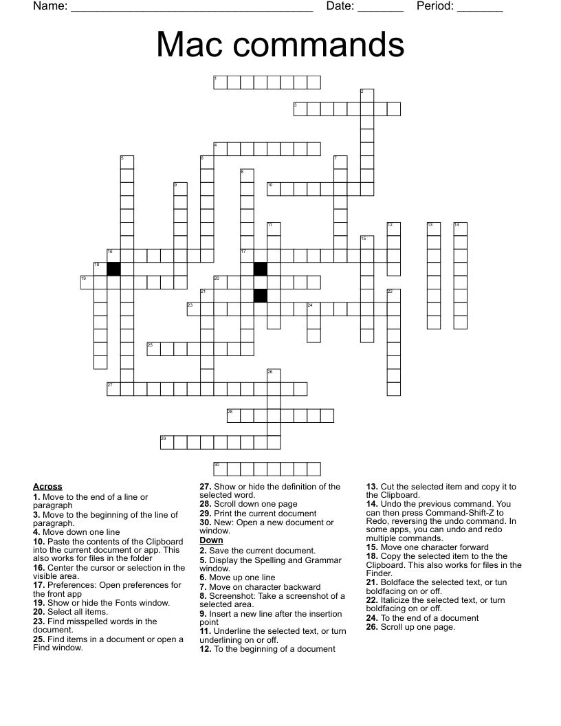 Mac Commands Crossword WordMint