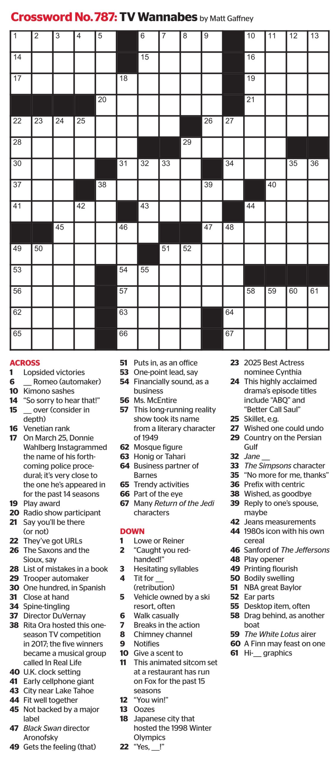 Printable Crossword Puzzles 2025