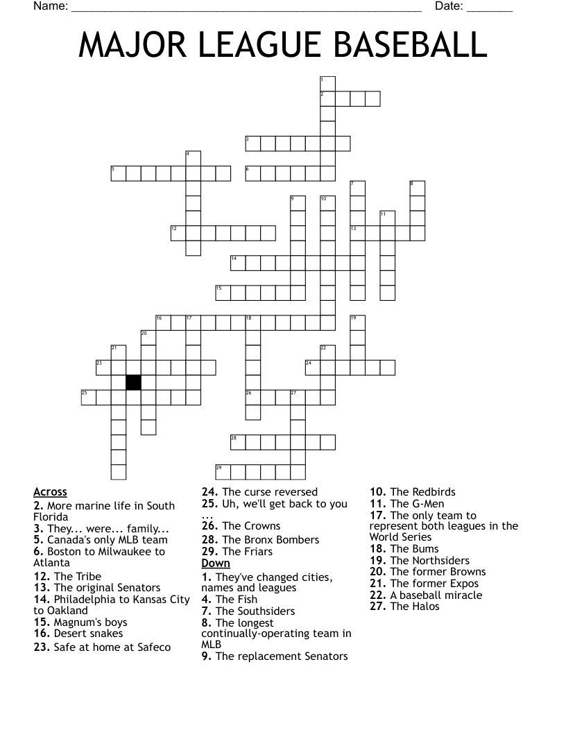 Mlb Crossword Puzzles Printable
