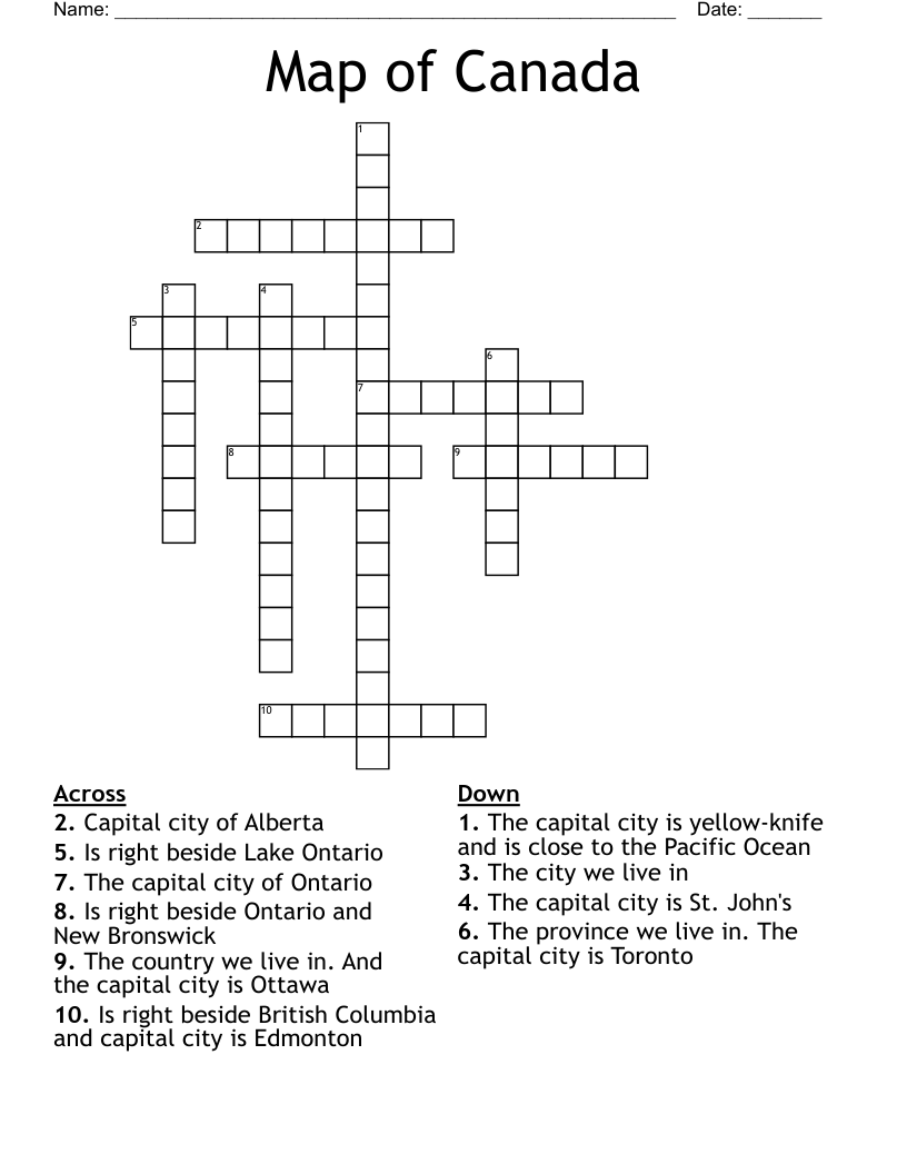 Map Crossword Puzzles Printable