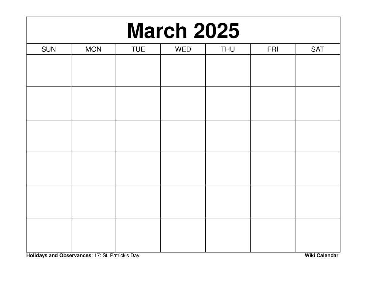 Free Blank Calendar 2025 Printable Monthly