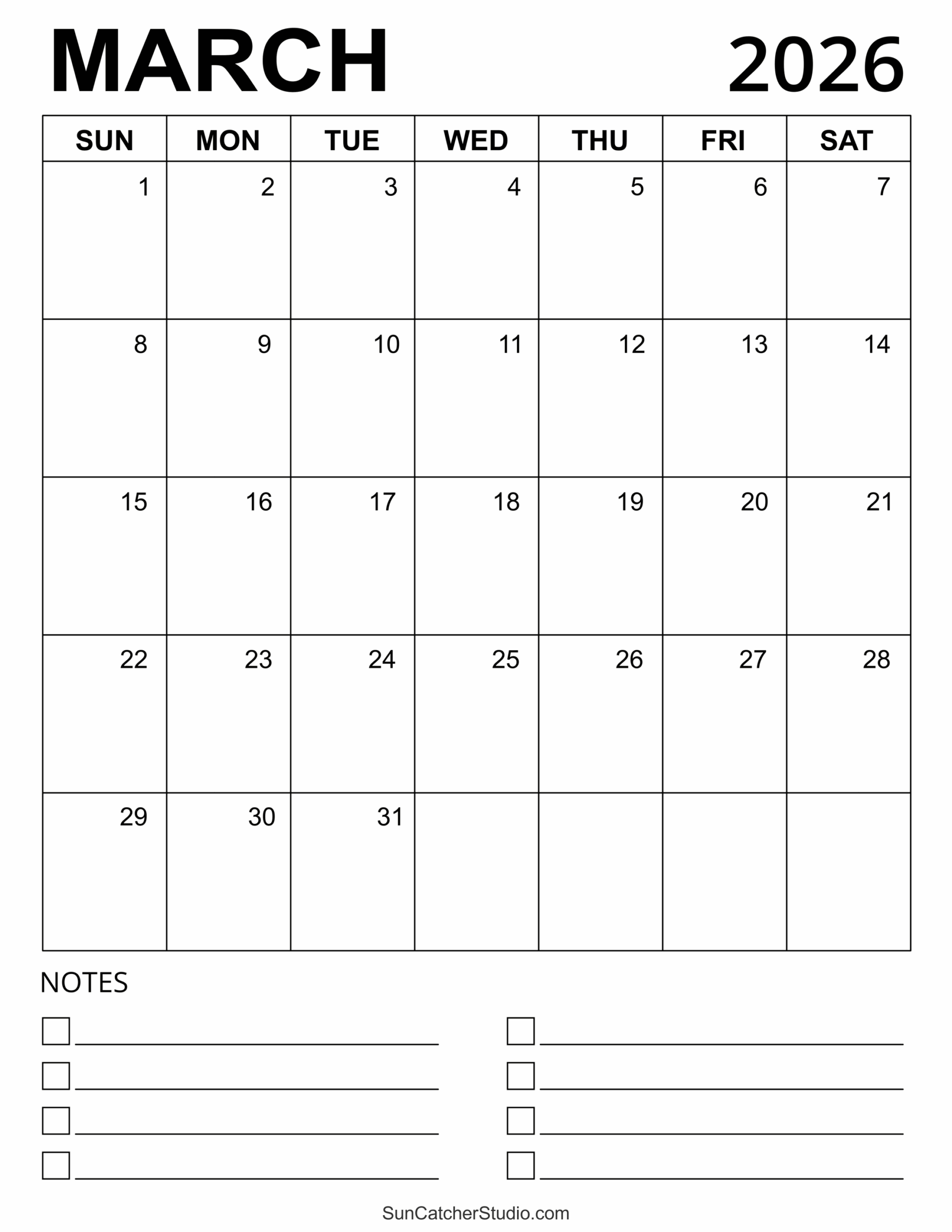March 2026 Printable Calendar Template Free