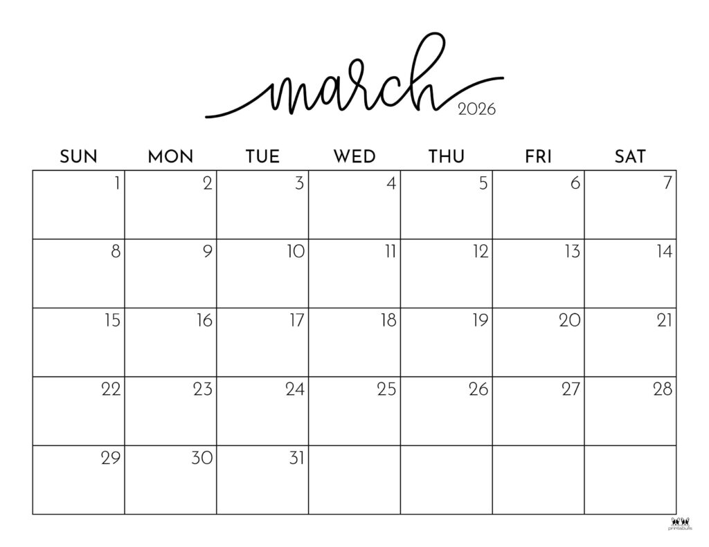 Monthly Calendar March 2026