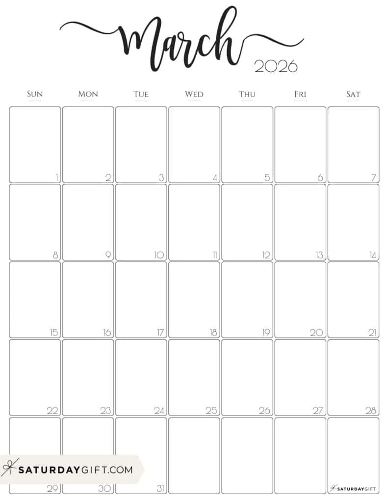 Blank March Calendar 2026 Printable