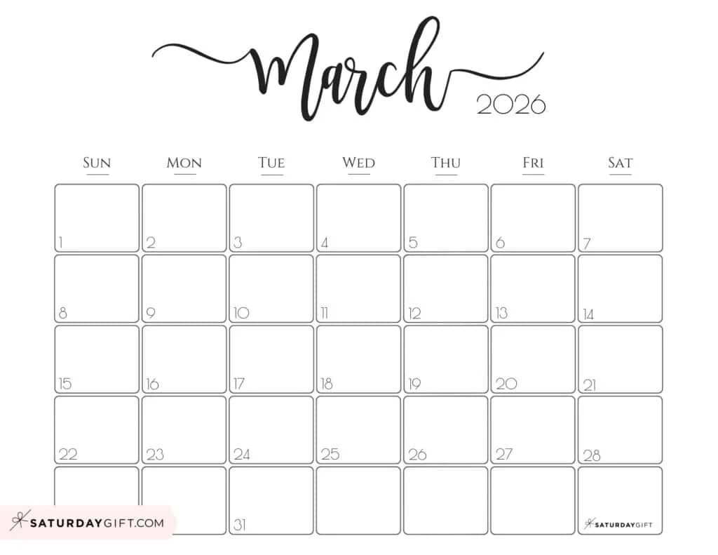Blank Calendar Printable March 2026 Free