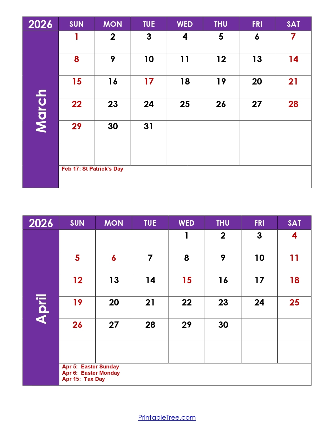 Blank Calendar March 2026 And April 2026