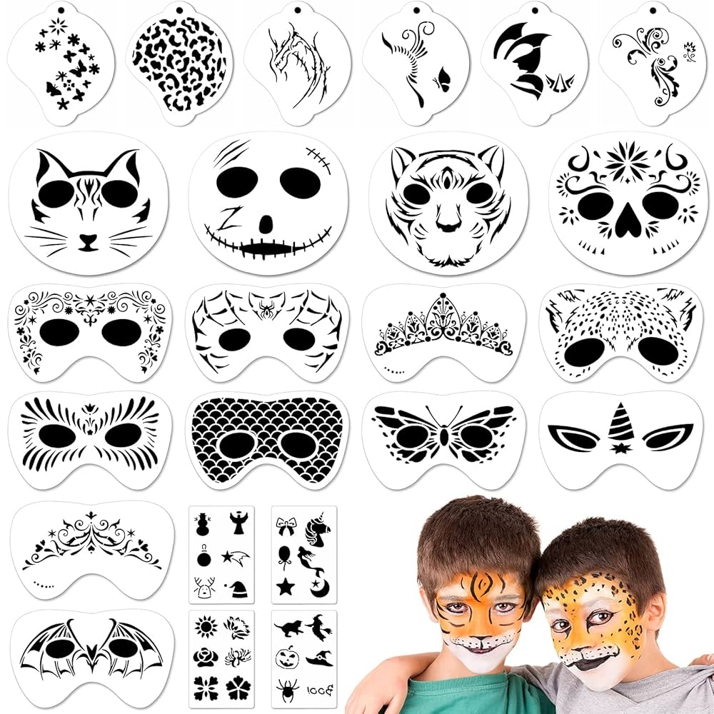 Marspark 24 Pcs Halloween Face Paint Stencils Set Reusable Face Painting Makeup Stencils Face DIY Art Template For Halloween Cosplay Animal Style Amazon ae Beauty