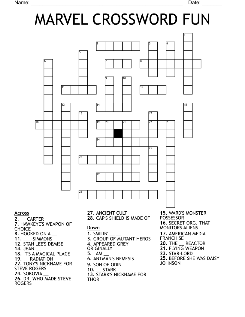 Printable Stan Lee Crossword Puzzles