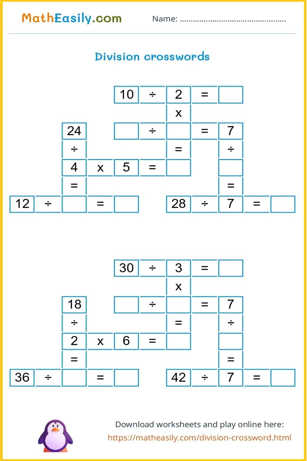 Free Math Crossword Puzzles Printable