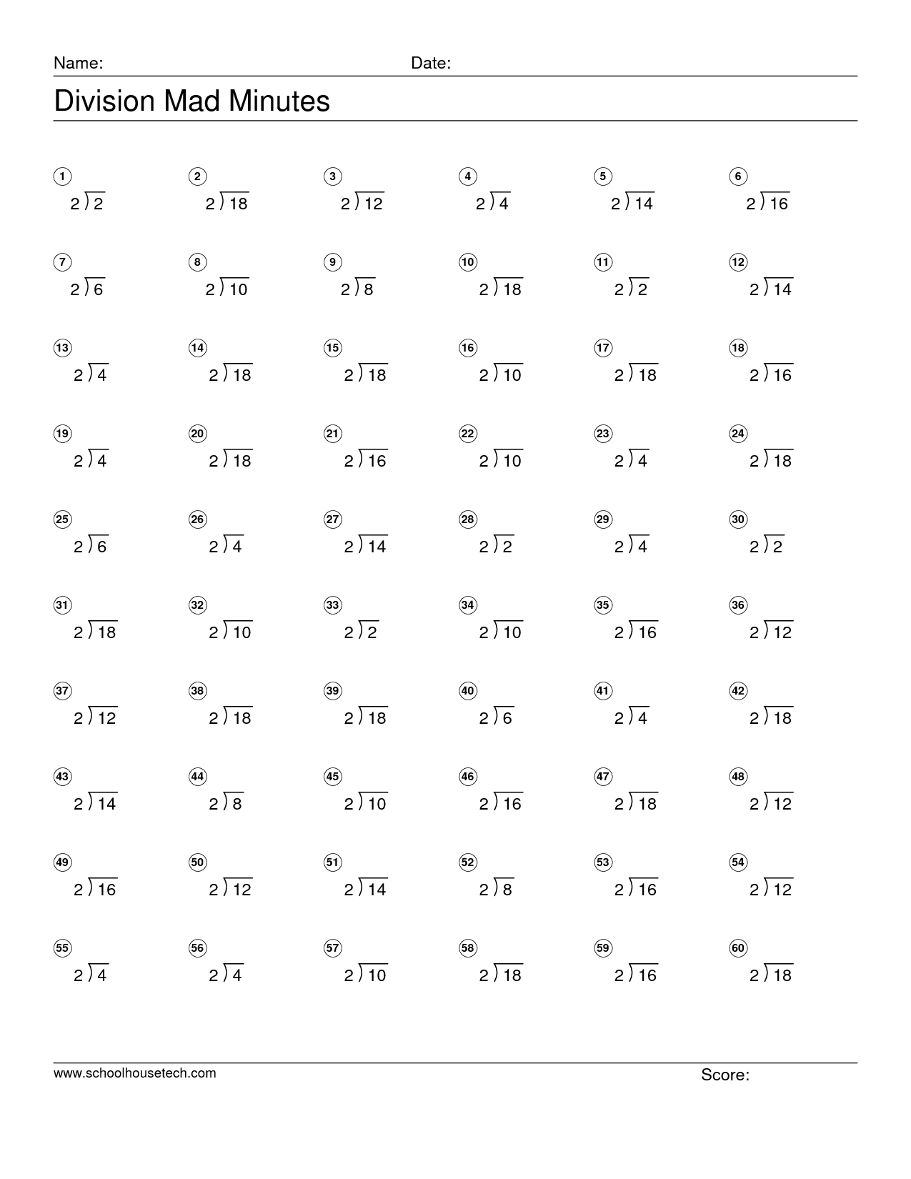 Mad Minute Printable Worksheets