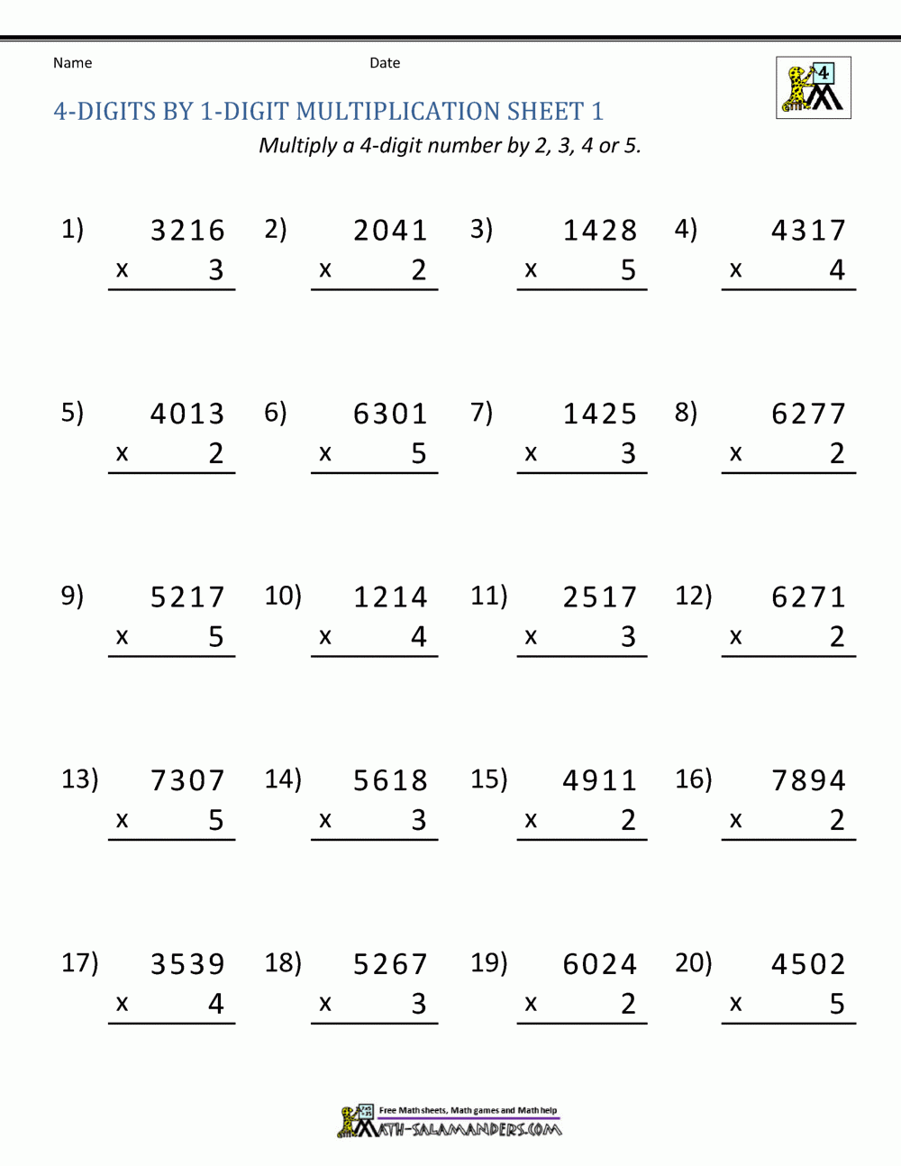 4th Grade Multiplication Worksheets Free Printable