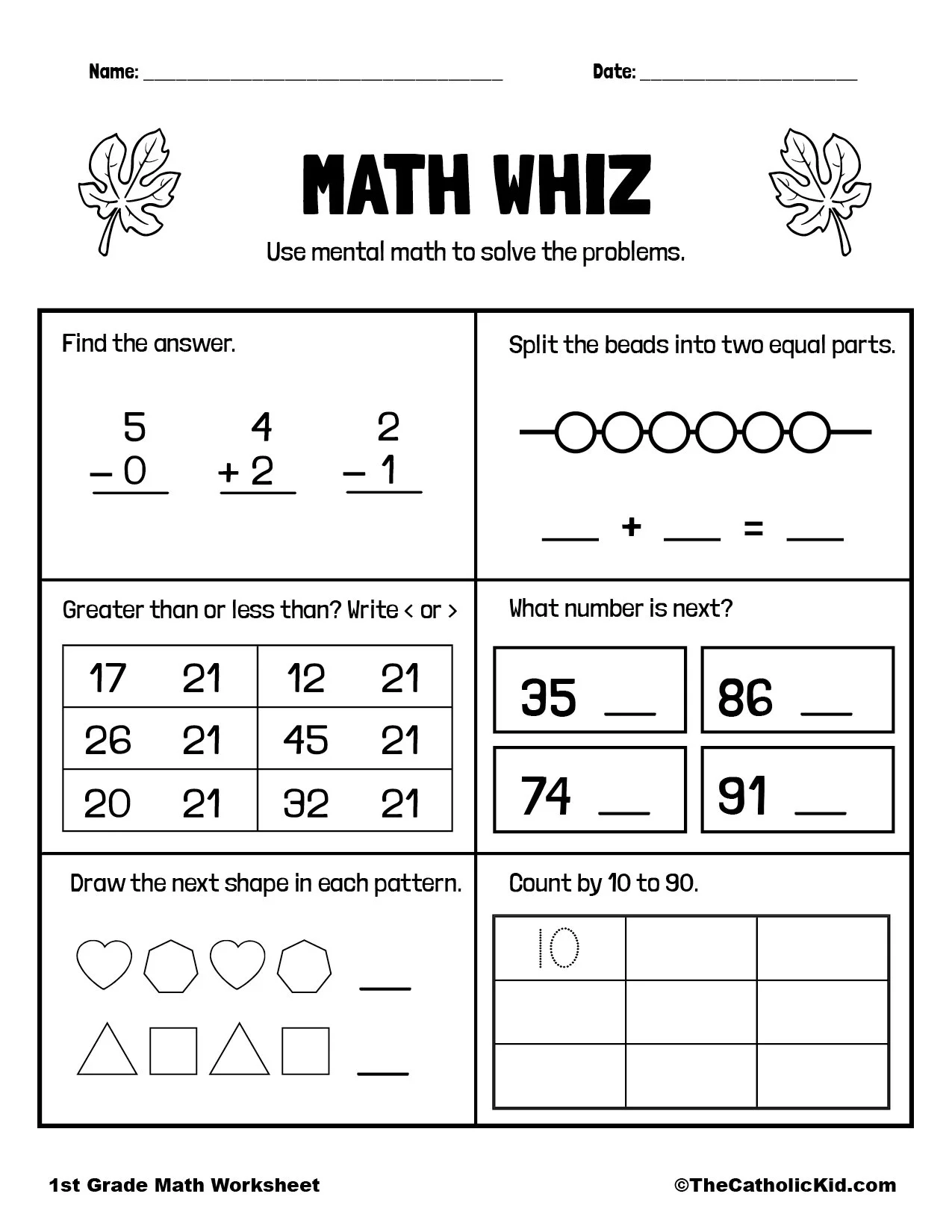 1st Grade Math Printable Worksheets