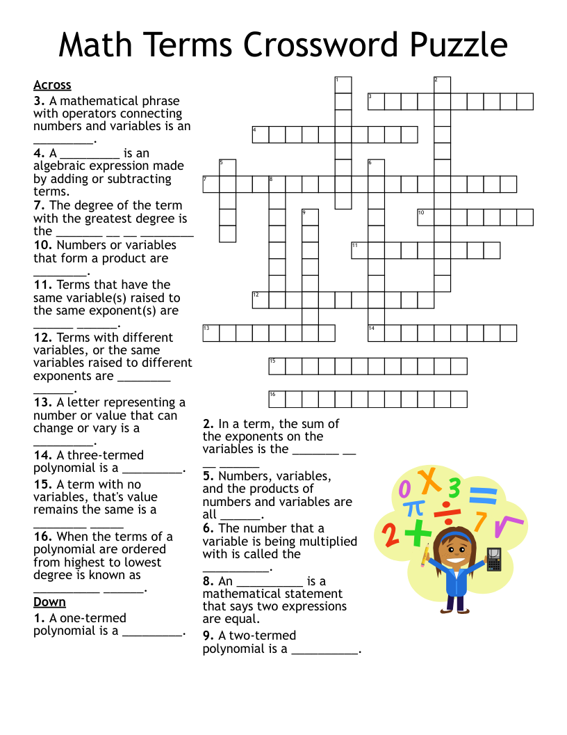 Printable Math Crossword Puzzles Challenging
