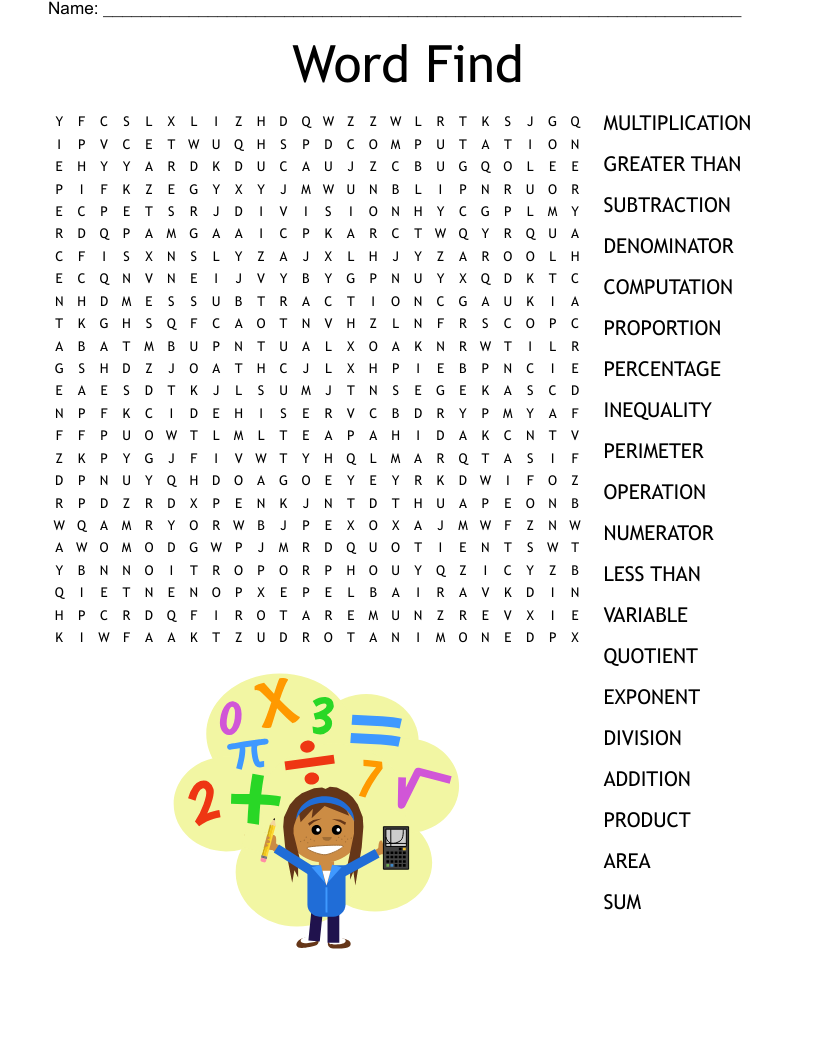 Math Word Search Puzzles Printable